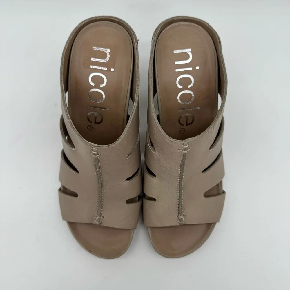 nicole Delphine Gray/Taupe Leather Mule Heel Sandal Size 7.5 M